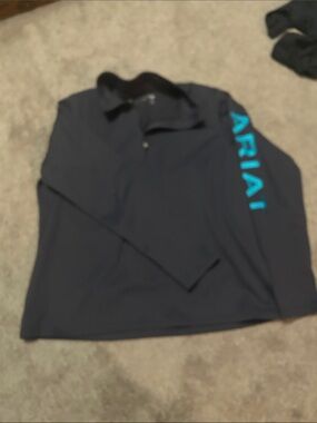 Ariat Women's Navy Quarter-Zip Polo with Teal Logo on Sleeve